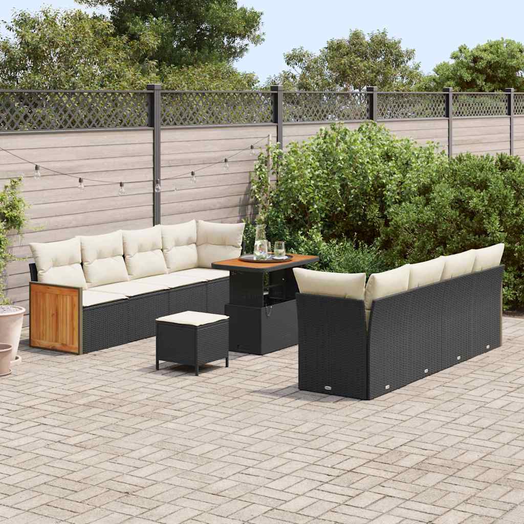 Tuinbankenset met kussen 12 pcs Zwart en Crème poly rattan is nu te koop bij PeponiXL, paradijselijk wonen!