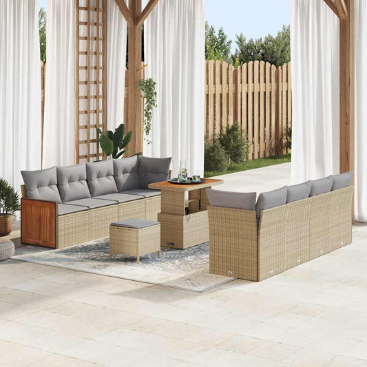 Tuinbankenset 12 pcs Beige en Licht Grijs poly rattan is nu te koop bij PeponiXL, paradijselijk wonen!