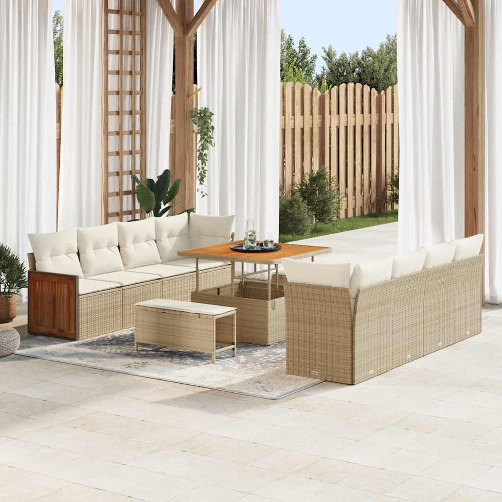 Tuinbankenset met kussen 12 pcs Beige en Crème poly rattan is nu te koop bij PeponiXL, paradijselijk wonen!