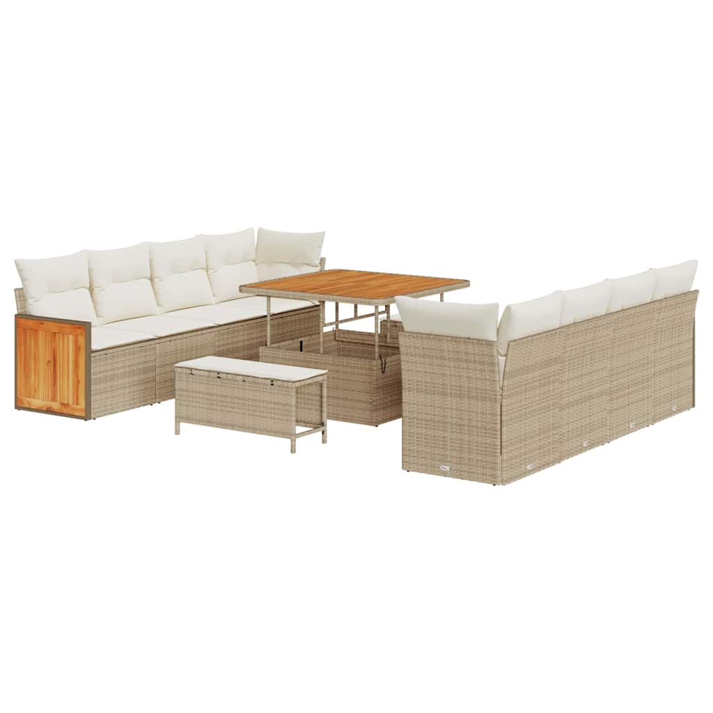 Tuinbankenset met kussen 12 pcs Beige en Crème poly rattan is nu te koop bij PeponiXL, paradijselijk wonen!