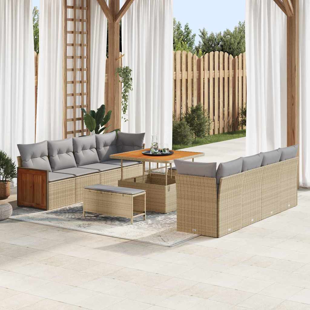Tuinbankenset 12 pcs Beige en Licht Grijs poly rattan is nu te koop bij PeponiXL, paradijselijk wonen!
