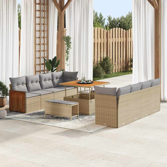 Tuinbankenset 12 pcs Beige en Licht Grijs poly rattan is nu te koop bij PeponiXL, paradijselijk wonen!