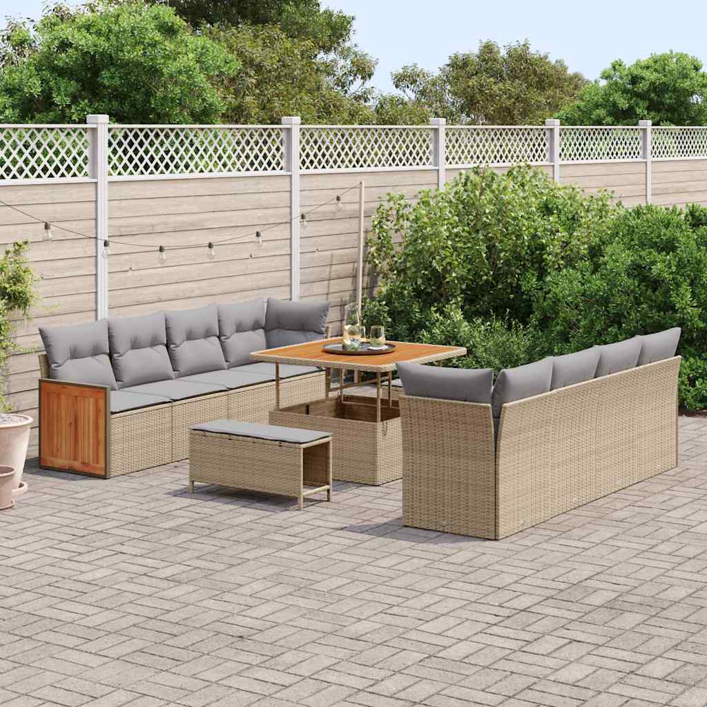 Tuinbankenset 12 pcs Beige en Licht Grijs poly rattan is nu te koop bij PeponiXL, paradijselijk wonen!