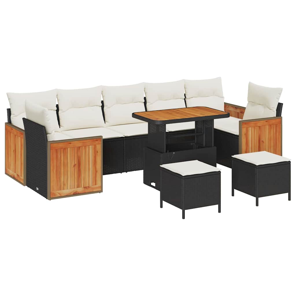 Tuinbankenset met kussen 13 pcs Zwart en Crème poly rattan is nu te koop bij PeponiXL, paradijselijk wonen!