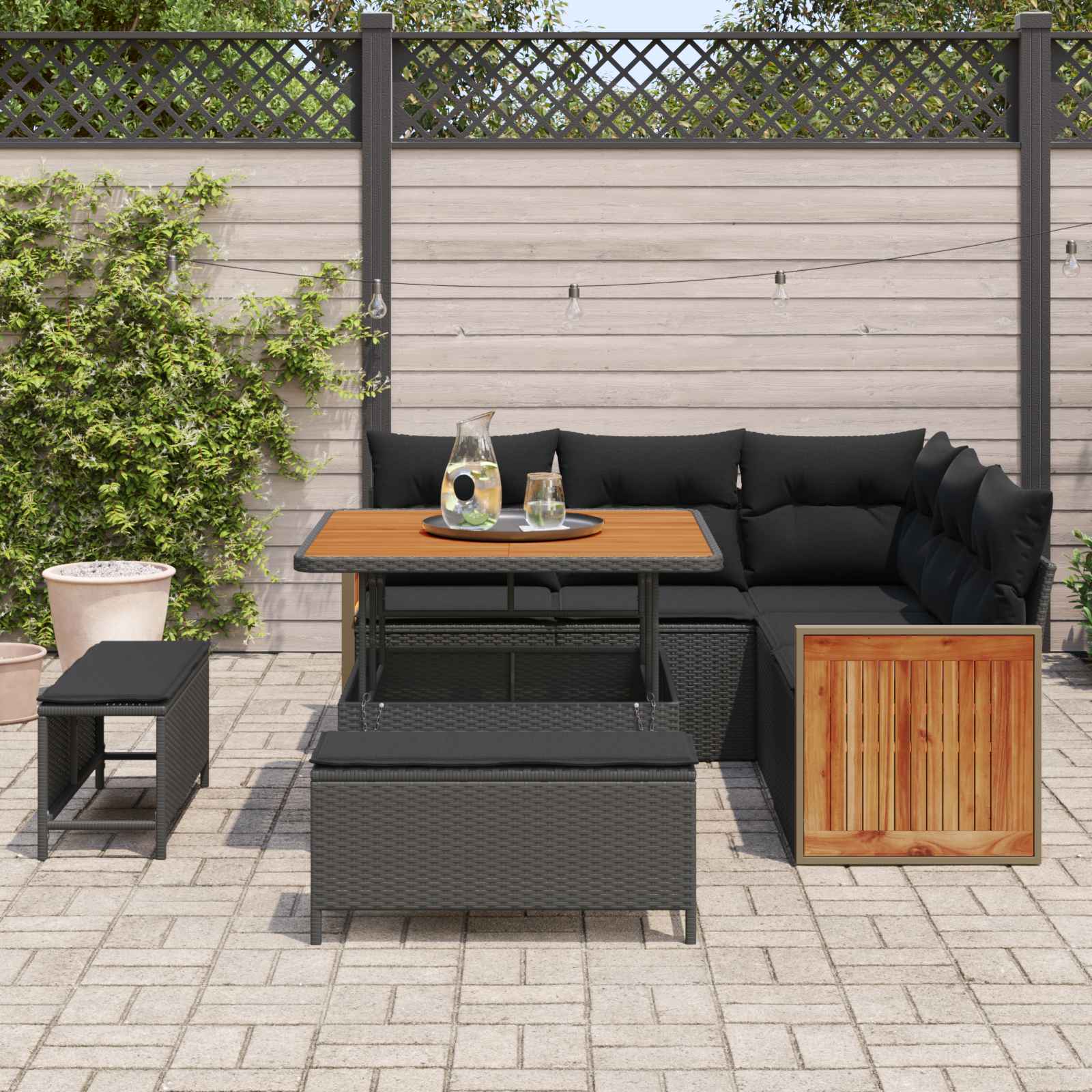 Tuinbankenset met kussen 9 pcs Zwart poly rattan is nu te koop bij PeponiXL, paradijselijk wonen!