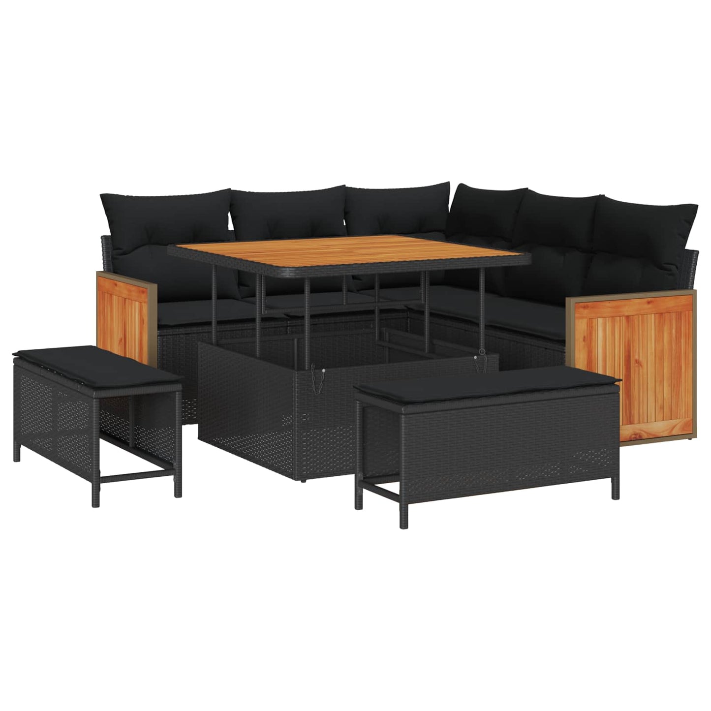 Tuinbankenset met kussen 9 pcs Zwart poly rattan is nu te koop bij PeponiXL, paradijselijk wonen!