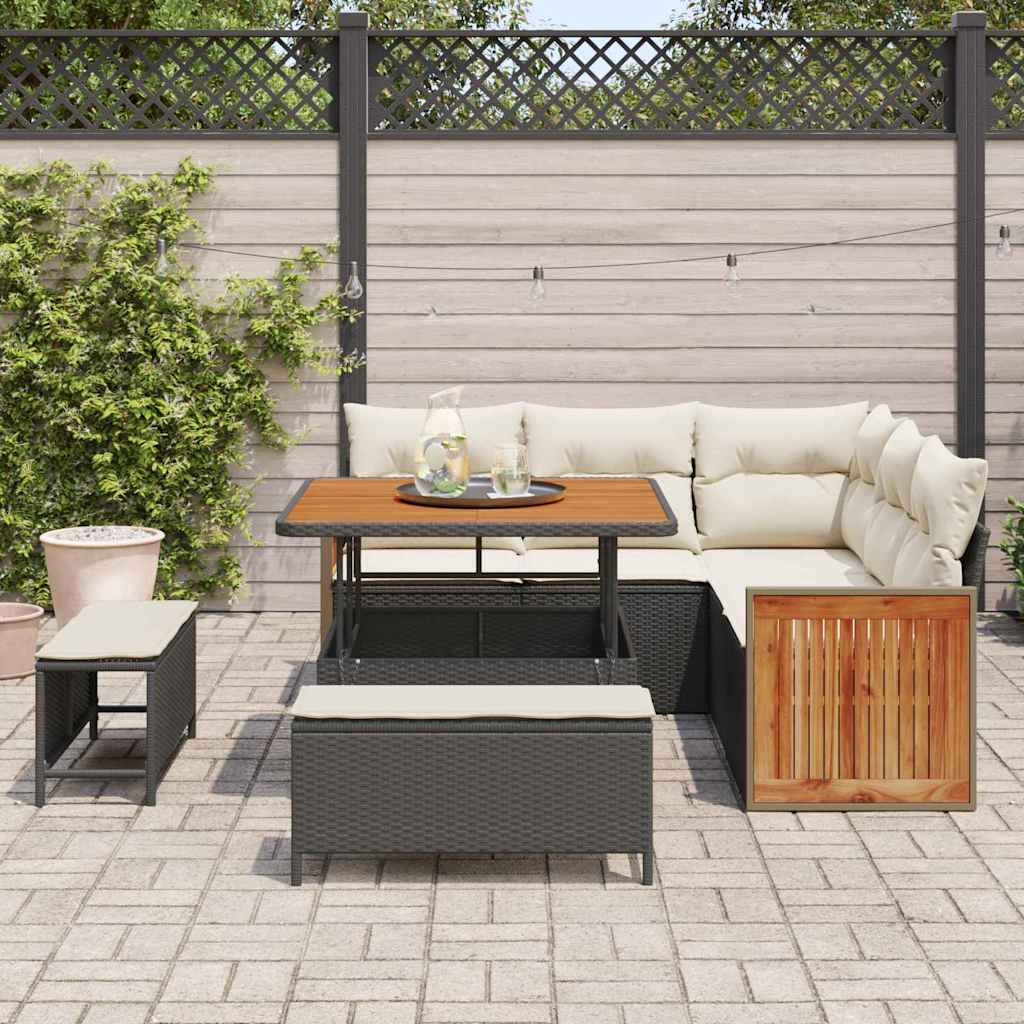 Tuinbankenset met kussen 9 pcs Zwart en Crème poly rattan is nu te koop bij PeponiXL, paradijselijk wonen!