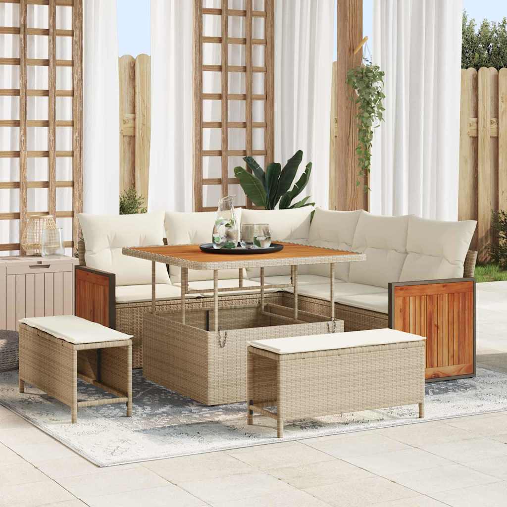 Tuinbankenset met kussen 9 pcs Beige en Crème poly rattan is nu te koop bij PeponiXL, paradijselijk wonen!