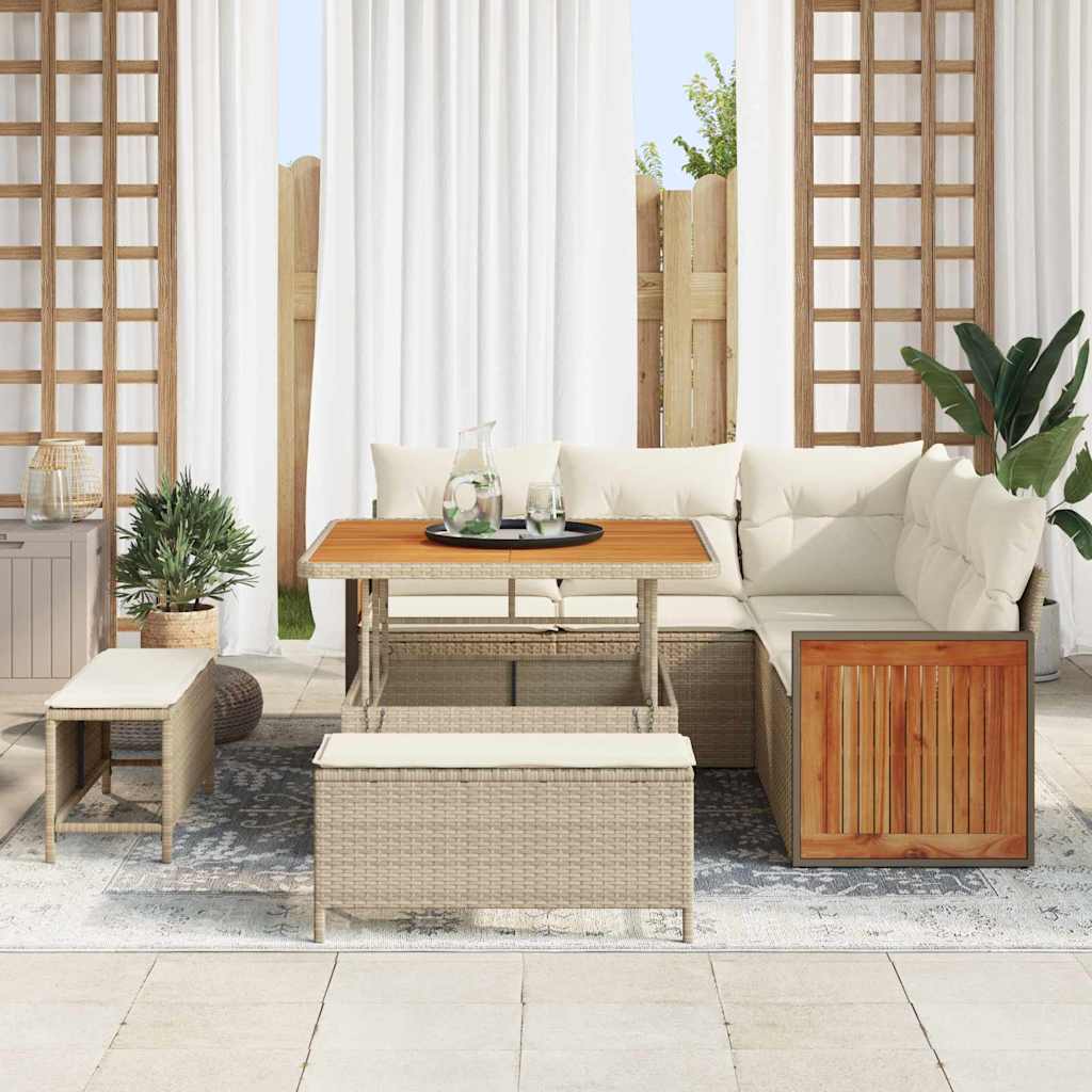 Tuinbankenset met kussen 9 pcs Beige en Crème poly rattan is nu te koop bij PeponiXL, paradijselijk wonen!