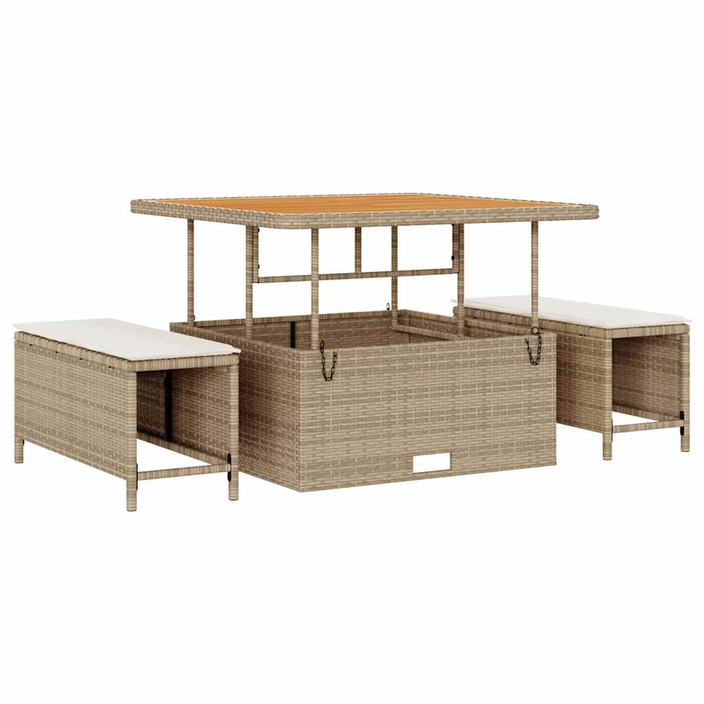 Tuinbankenset met kussen 9 pcs Beige en Crème poly rattan is nu te koop bij PeponiXL, paradijselijk wonen!
