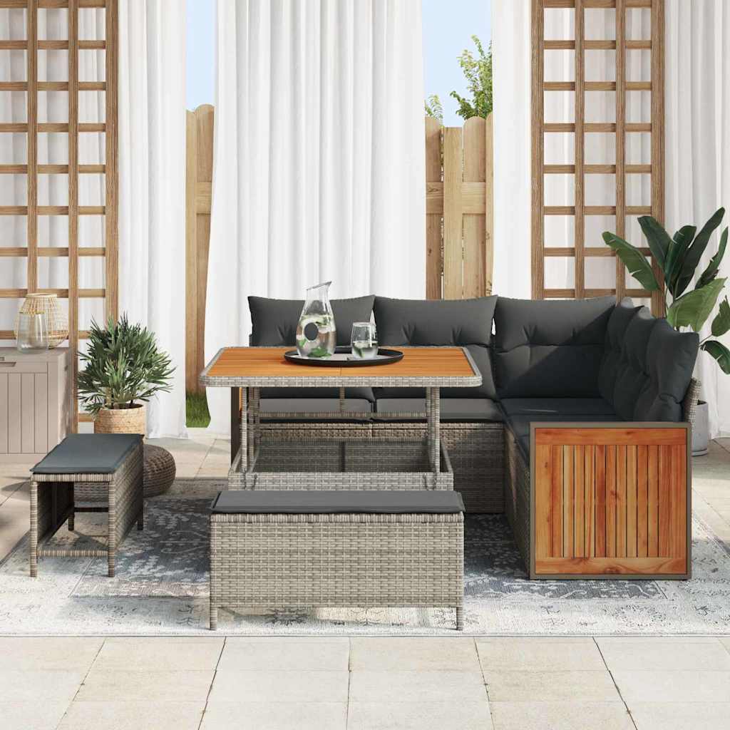 Tuinbankenset met kussen 9 pcs Grijs poly rattan is nu te koop bij PeponiXL, paradijselijk wonen!