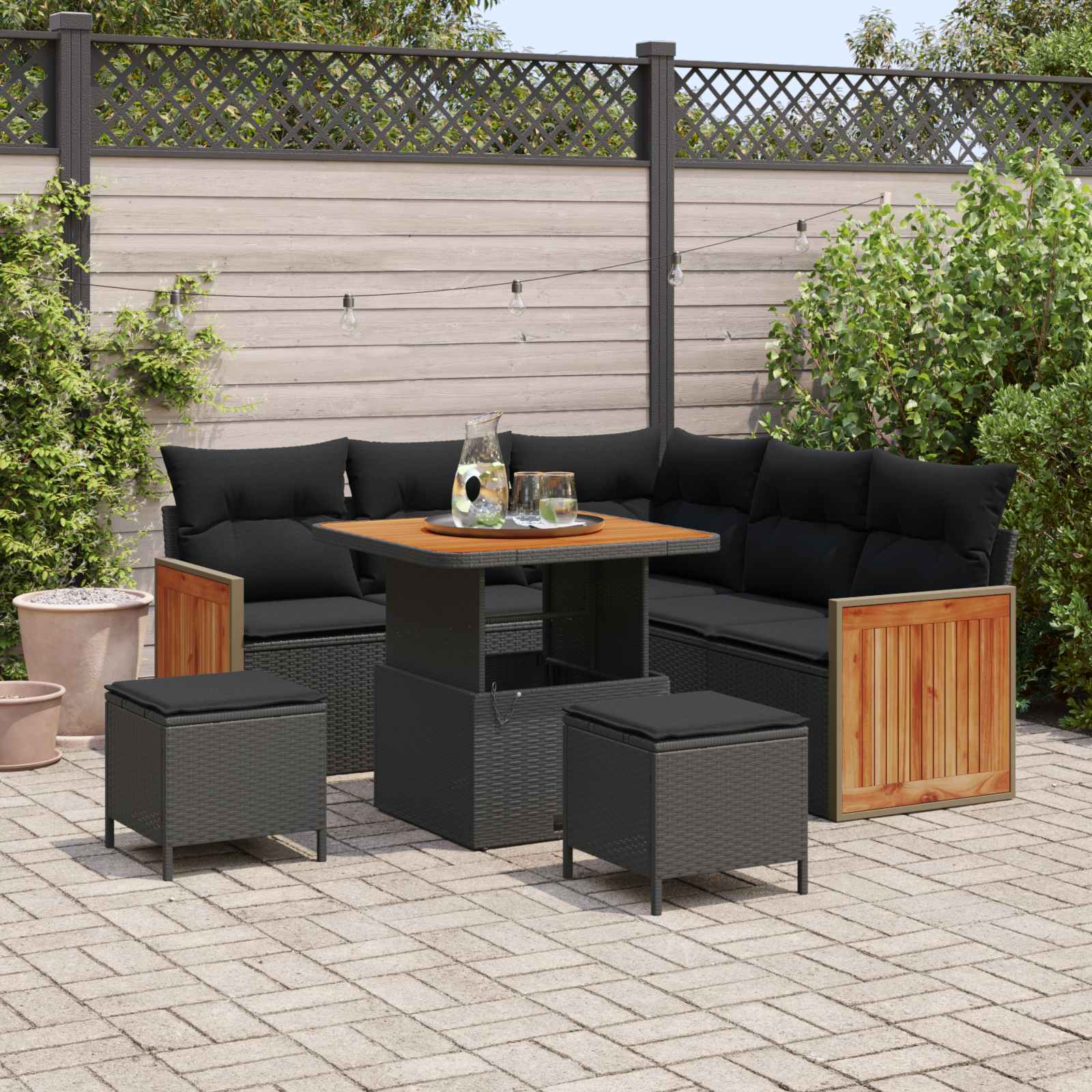 Tuinbankenset met kussen 9 pcs Zwart poly rattan is nu te koop bij PeponiXL, paradijselijk wonen!