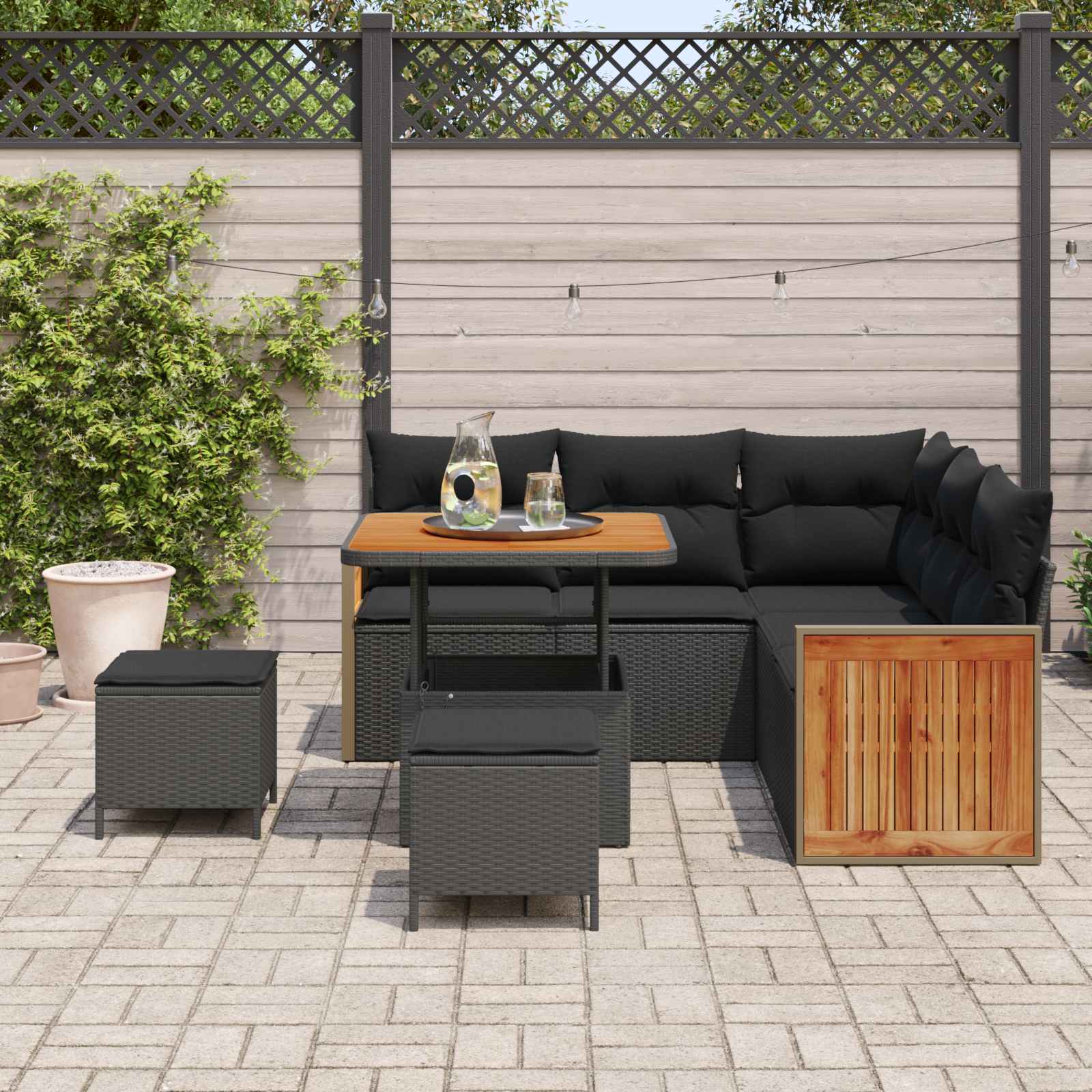 Tuinbankenset met kussen 9 pcs Zwart poly rattan is nu te koop bij PeponiXL, paradijselijk wonen!