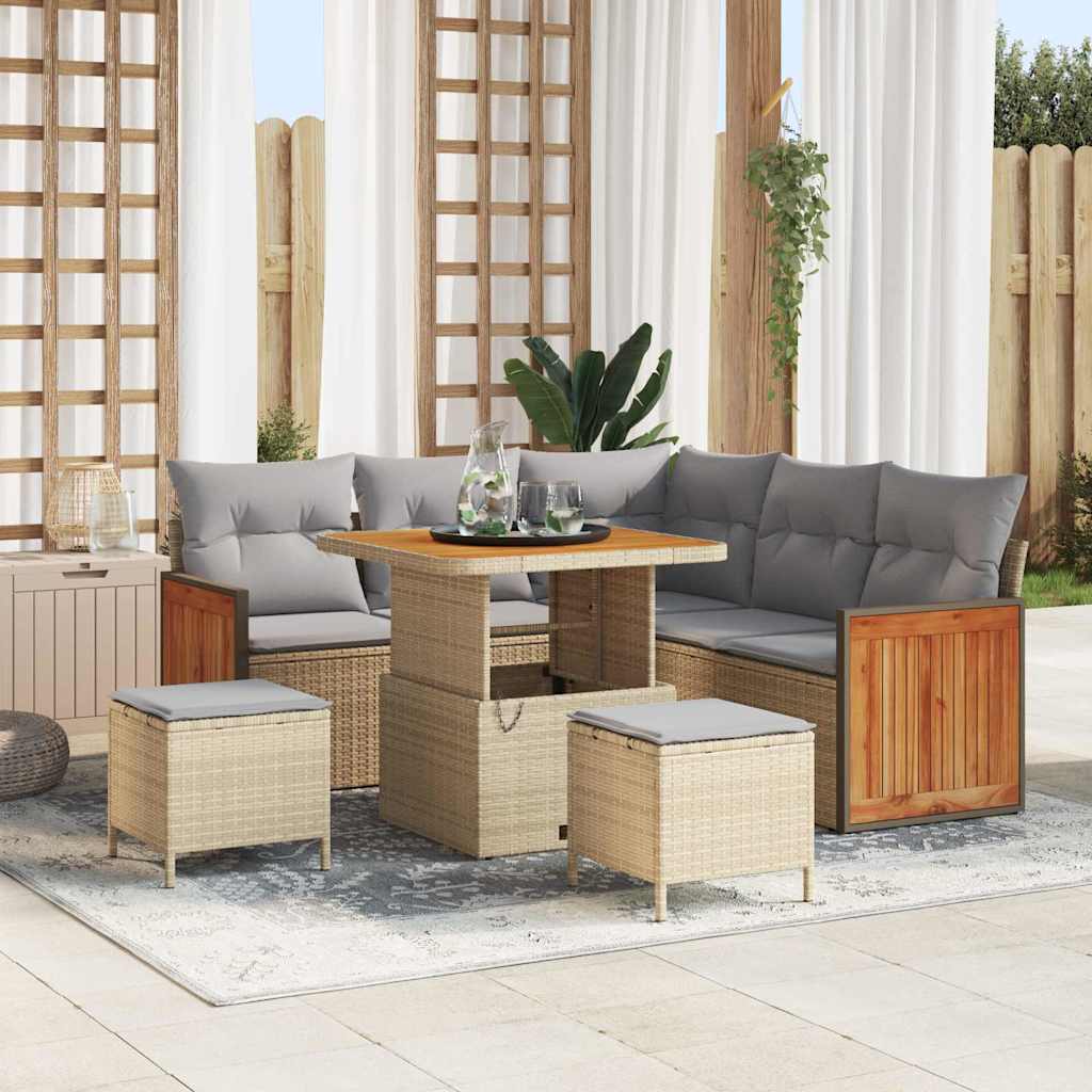 Tuinbankenset met kussen 9 pcs Beige en Licht Grijs poly rattan is nu te koop bij PeponiXL, paradijselijk wonen!