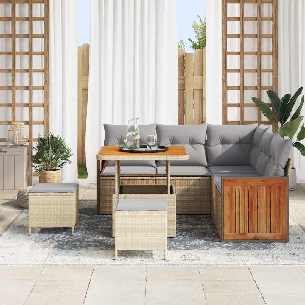 Tuinbankenset met kussen 9 pcs Beige en Licht Grijs poly rattan is nu te koop bij PeponiXL, paradijselijk wonen!