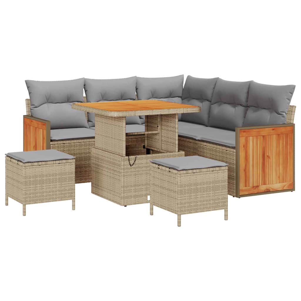 Tuinbankenset met kussen 9 pcs Beige en Licht Grijs poly rattan is nu te koop bij PeponiXL, paradijselijk wonen!