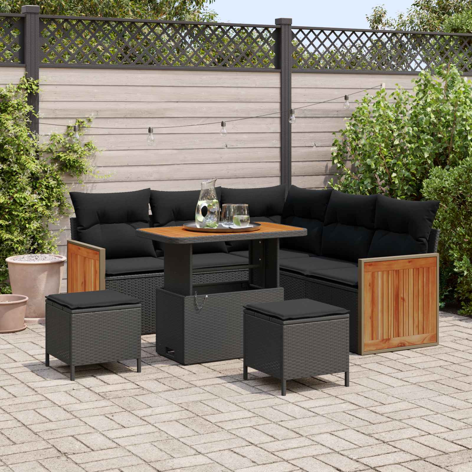 Tuinbankenset met kussen 9 pcs Zwart poly rattan is nu te koop bij PeponiXL, paradijselijk wonen!