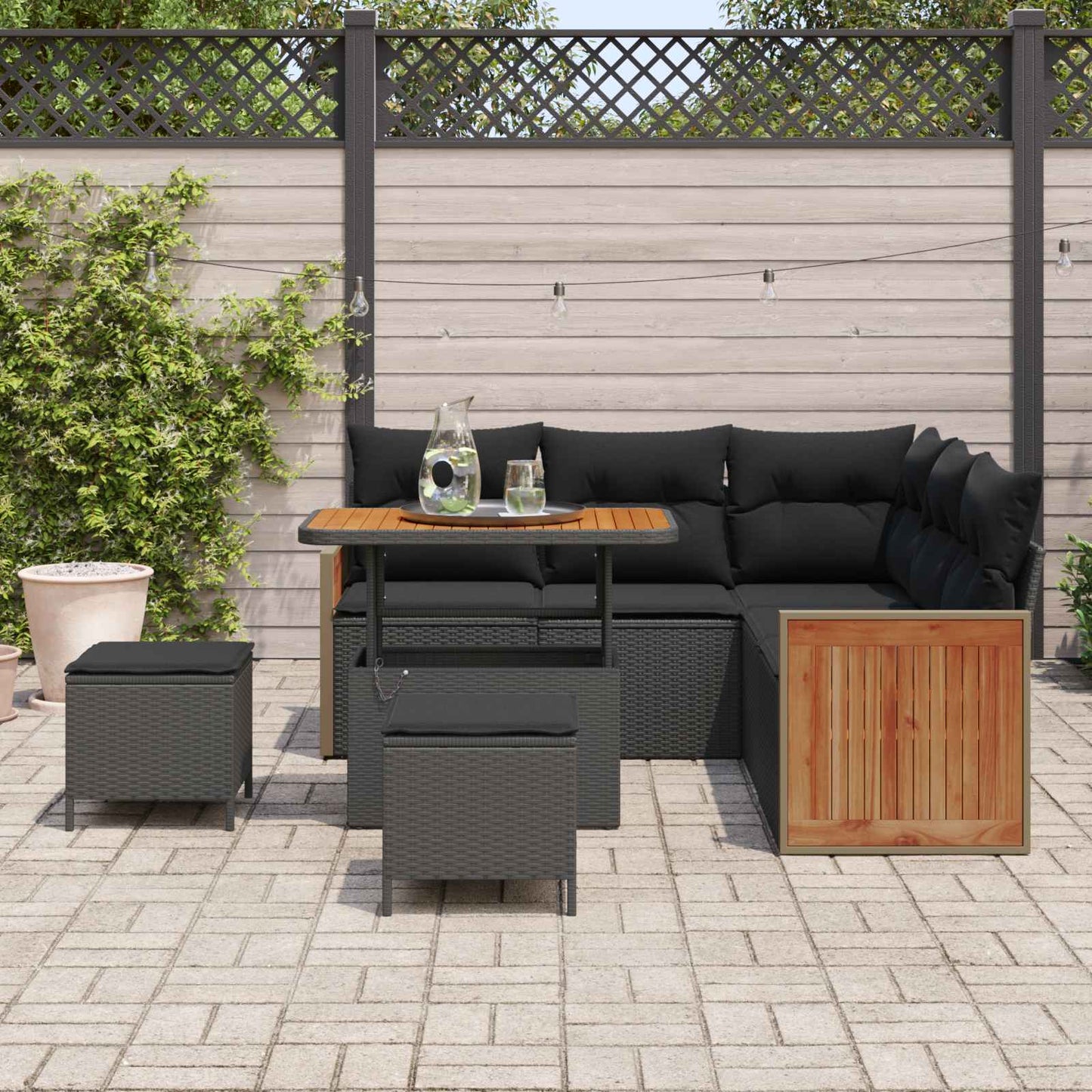 Tuinbankenset met kussen 9 pcs Zwart poly rattan is nu te koop bij PeponiXL, paradijselijk wonen!
