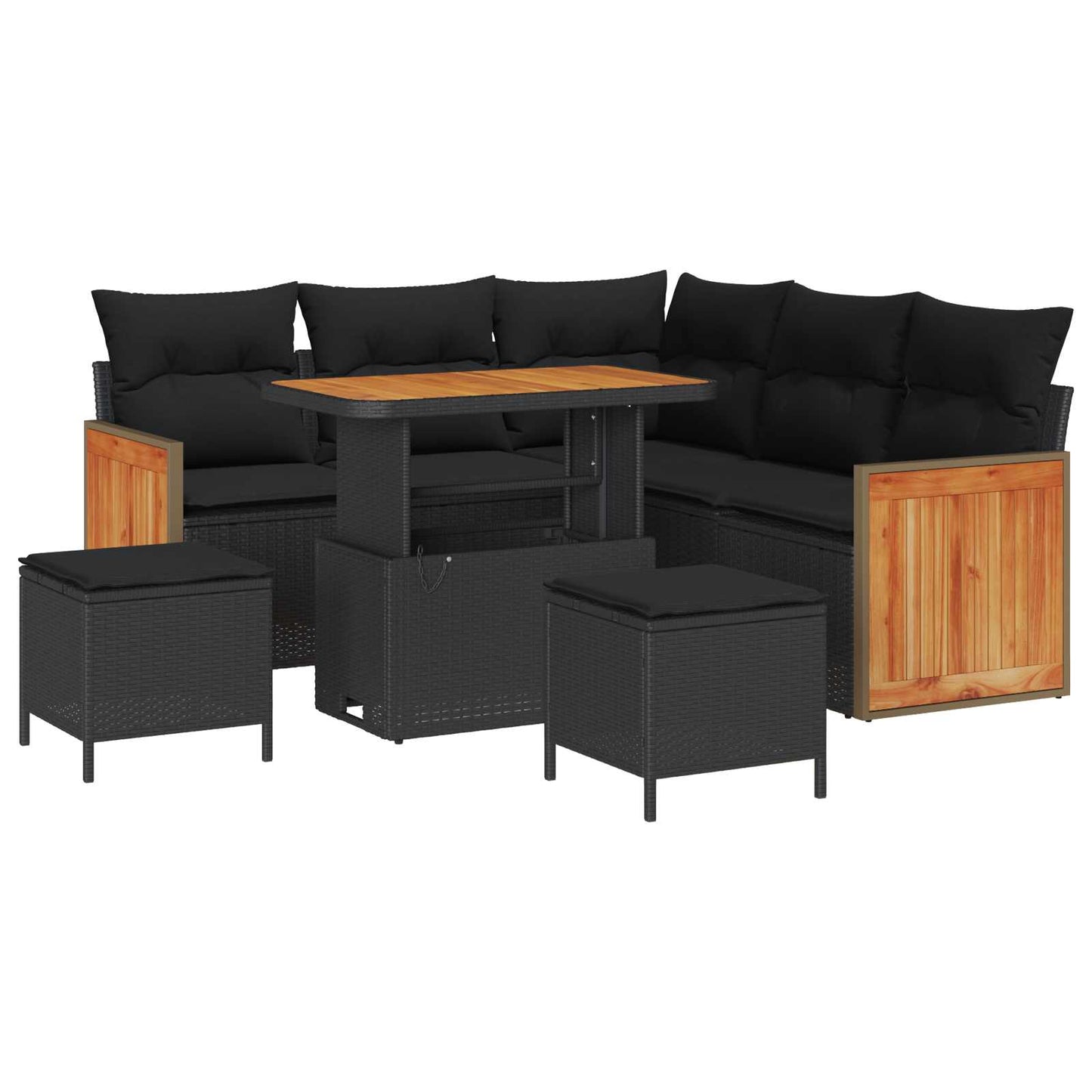 Tuinbankenset met kussen 9 pcs Zwart poly rattan is nu te koop bij PeponiXL, paradijselijk wonen!