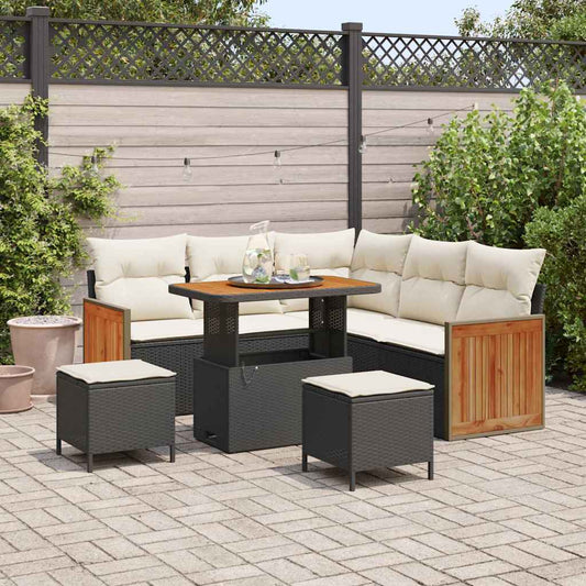 Tuinbankenset met kussen 9 pcs Zwart en Crème poly rattan is nu te koop bij PeponiXL, paradijselijk wonen!