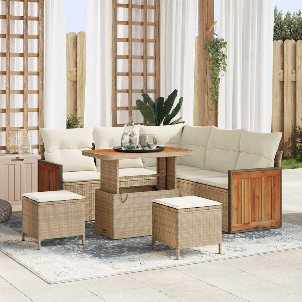 Tuinbankenset met kussen 9 pcs Beige en Crème poly rattan is nu te koop bij PeponiXL, paradijselijk wonen!