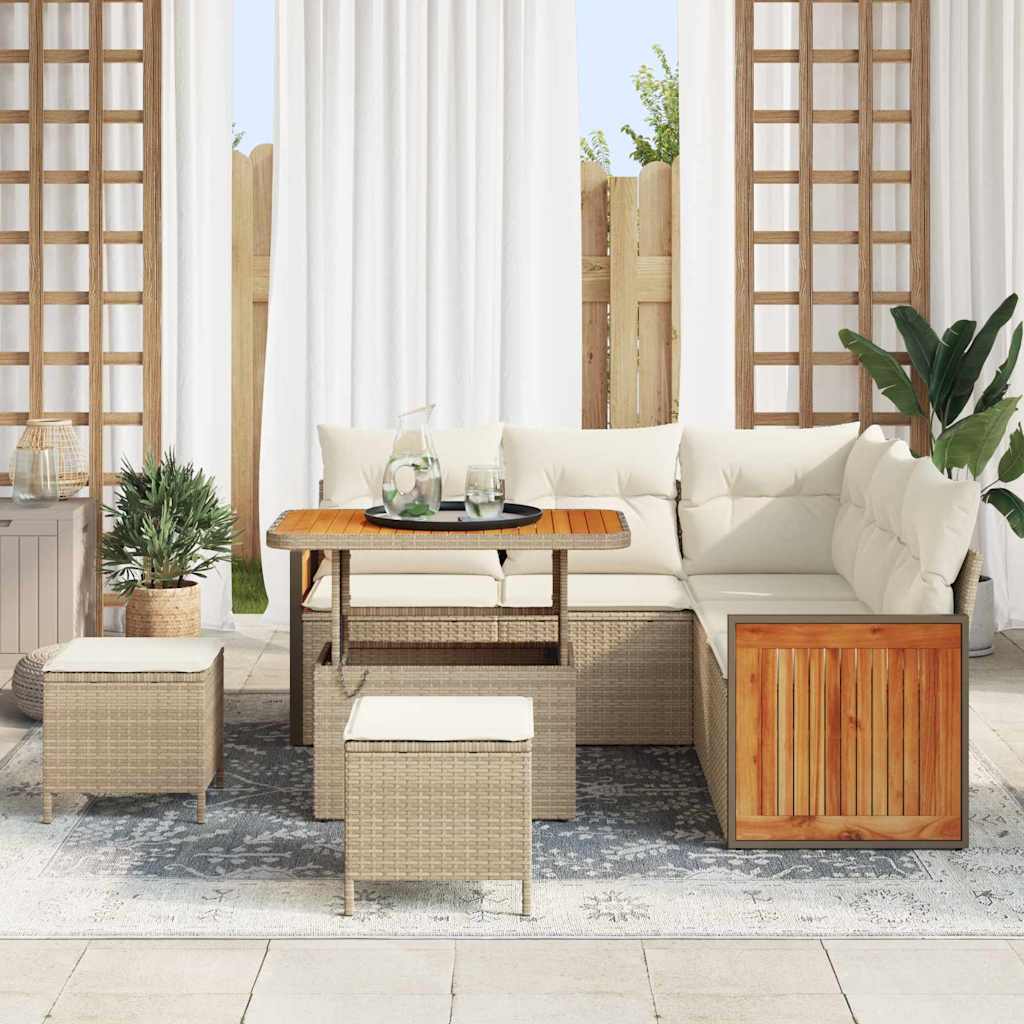 Tuinbankenset met kussen 9 pcs Beige en Crème poly rattan is nu te koop bij PeponiXL, paradijselijk wonen!