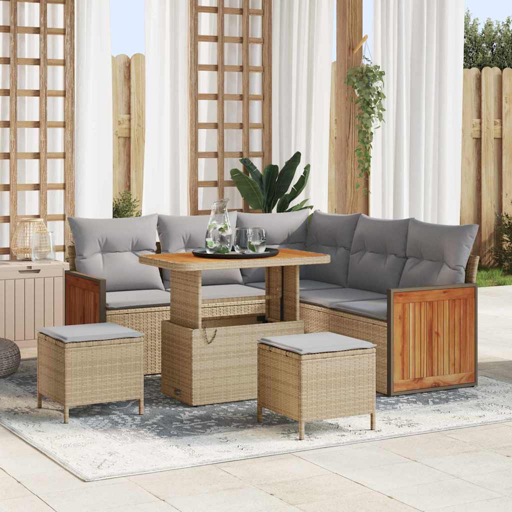 Tuinbankenset met kussen 9 pcs Beige en Licht Grijs poly rattan is nu te koop bij PeponiXL, paradijselijk wonen!