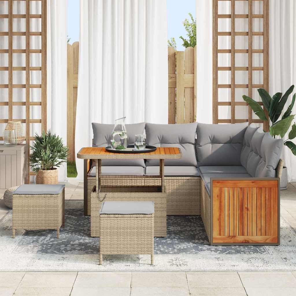 Tuinbankenset met kussen 9 pcs Beige en Licht Grijs poly rattan is nu te koop bij PeponiXL, paradijselijk wonen!