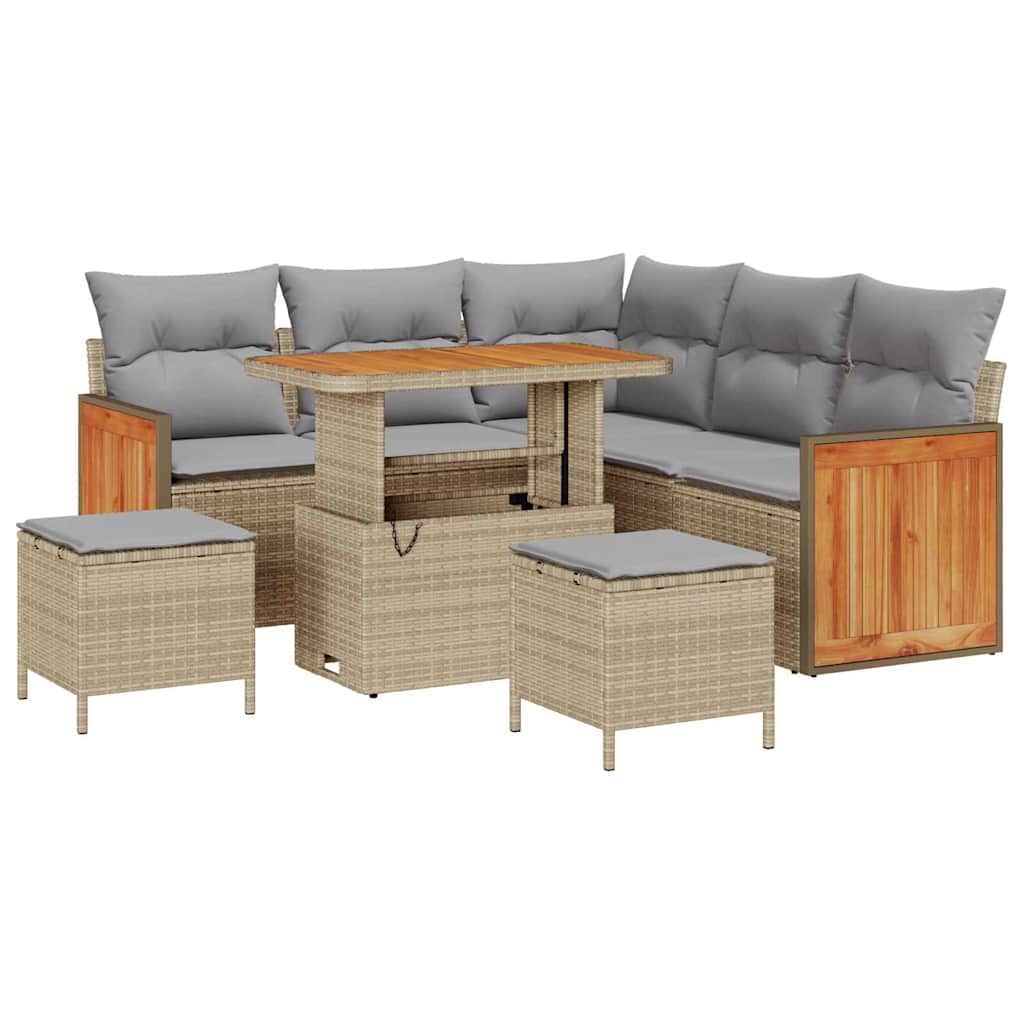 Tuinbankenset met kussen 9 pcs Beige en Licht Grijs poly rattan is nu te koop bij PeponiXL, paradijselijk wonen!