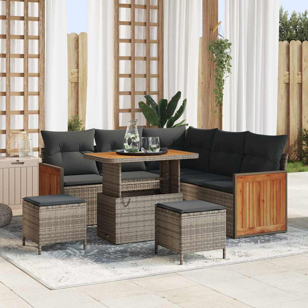 Tuinbankenset met kussen 9 pcs Grijs poly rattan is nu te koop bij PeponiXL, paradijselijk wonen!