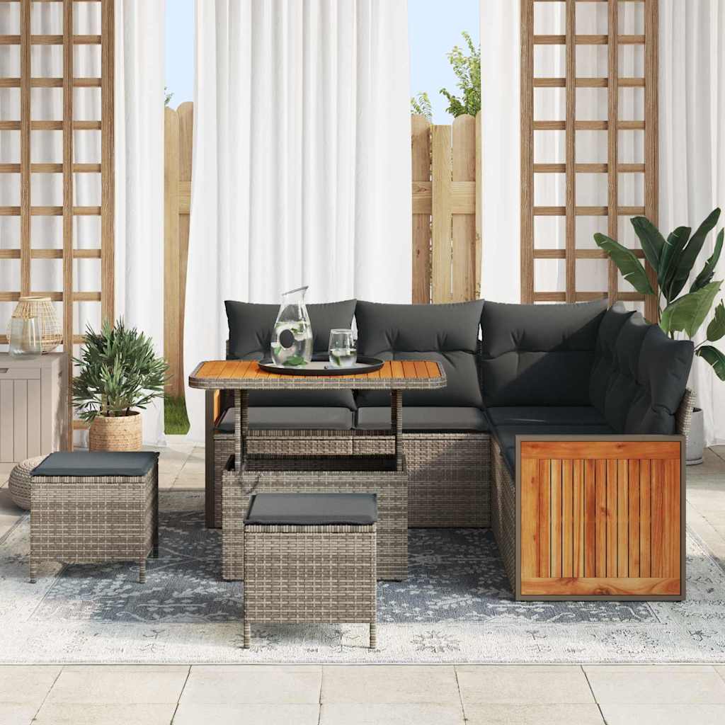 Tuinbankenset met kussen 9 pcs Grijs poly rattan is nu te koop bij PeponiXL, paradijselijk wonen!