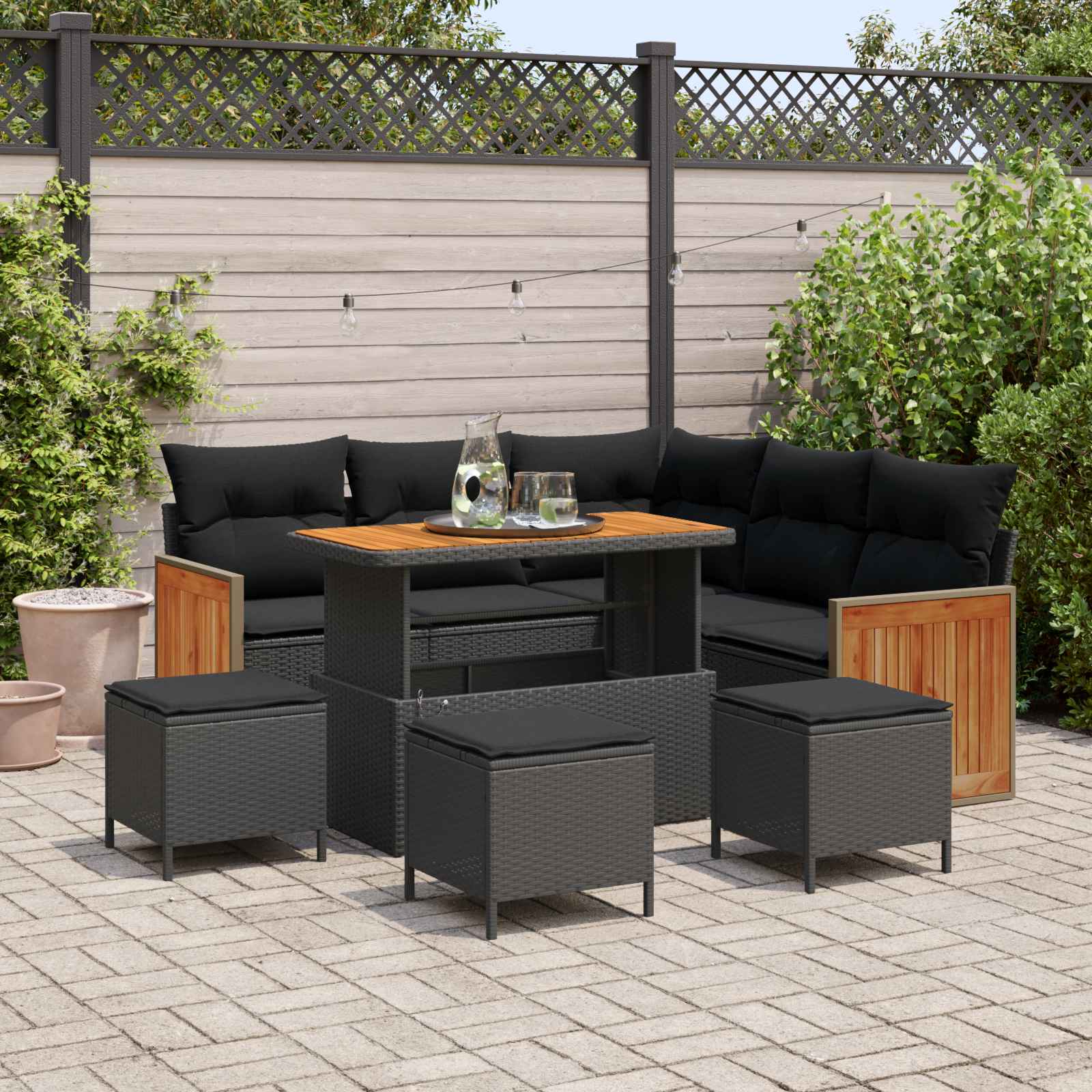 Tuinbankenset met kussen 9 pcs Zwart poly rattan is nu te koop bij PeponiXL, paradijselijk wonen!