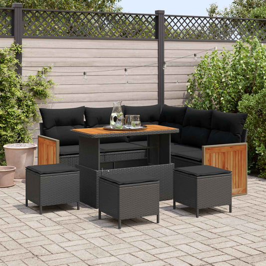 Tuinbankenset met kussen 9 pcs Zwart poly rattan is nu te koop bij PeponiXL, paradijselijk wonen!