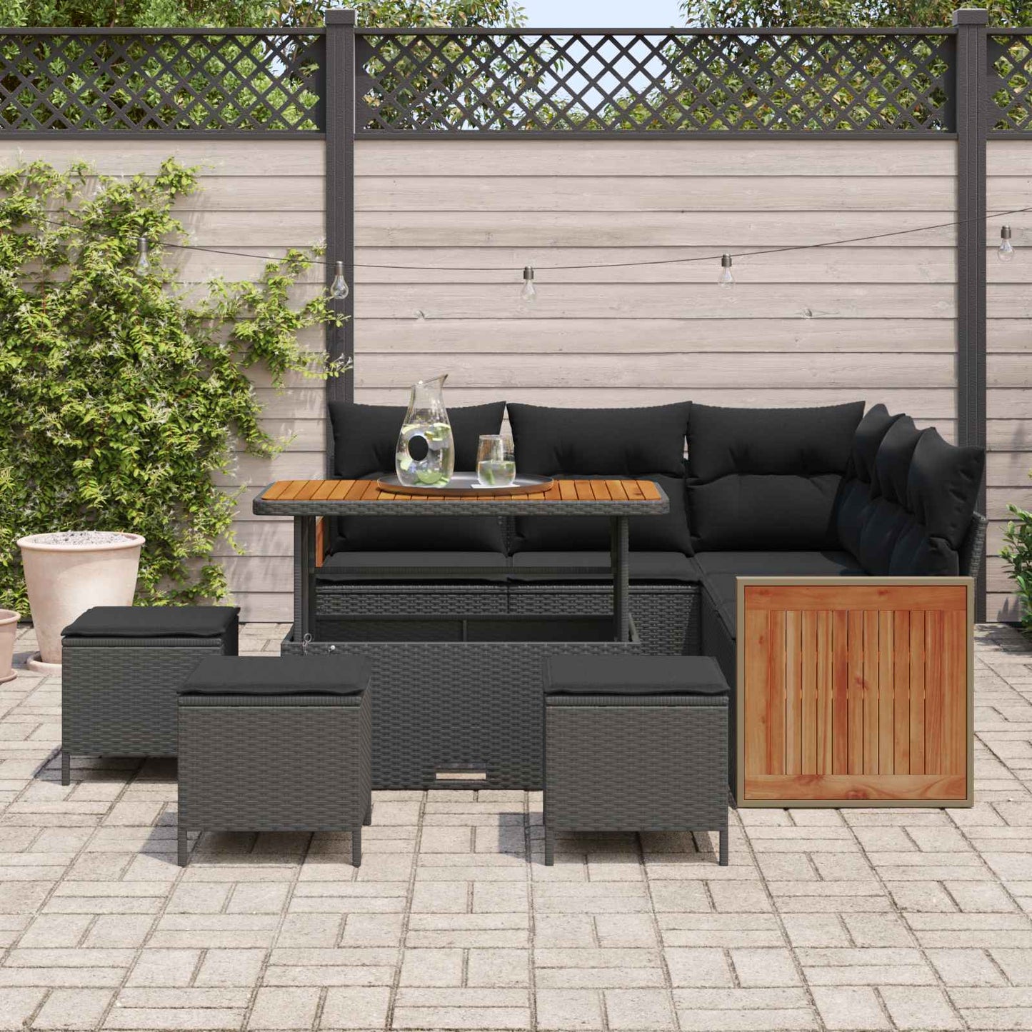 Tuinbankenset met kussen 9 pcs Zwart poly rattan is nu te koop bij PeponiXL, paradijselijk wonen!