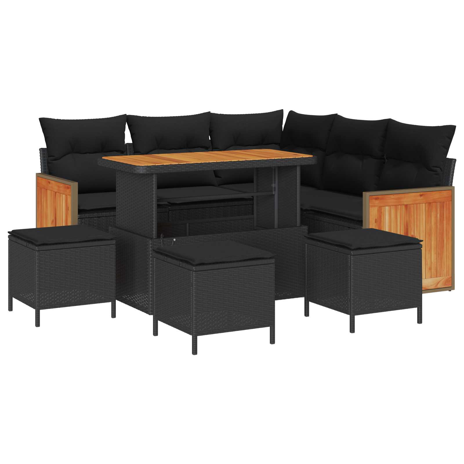 Tuinbankenset met kussen 9 pcs Zwart poly rattan is nu te koop bij PeponiXL, paradijselijk wonen!