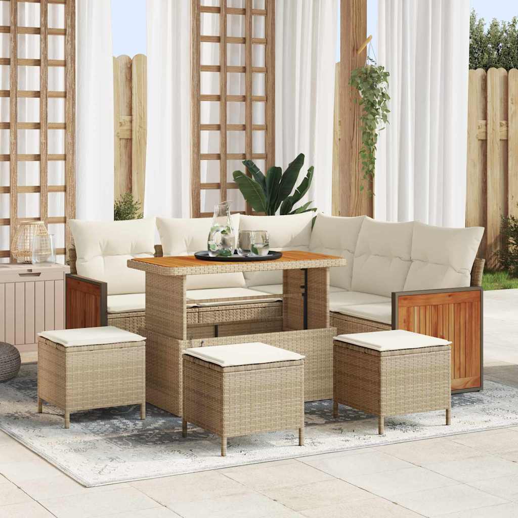 Tuinbankenset met kussen 9 pcs Beige en Crème poly rattan is nu te koop bij PeponiXL, paradijselijk wonen!