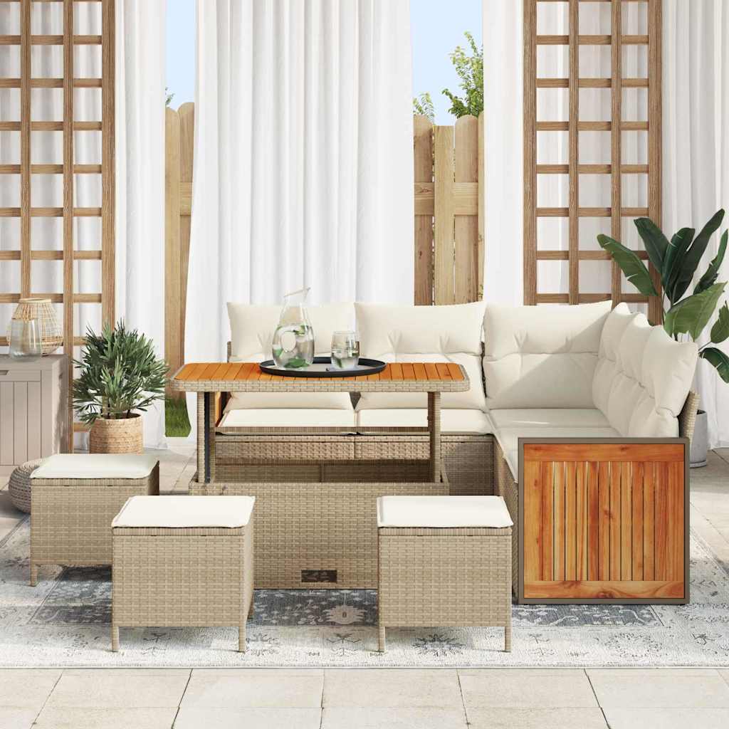 Tuinbankenset met kussen 9 pcs Beige en Crème poly rattan is nu te koop bij PeponiXL, paradijselijk wonen!