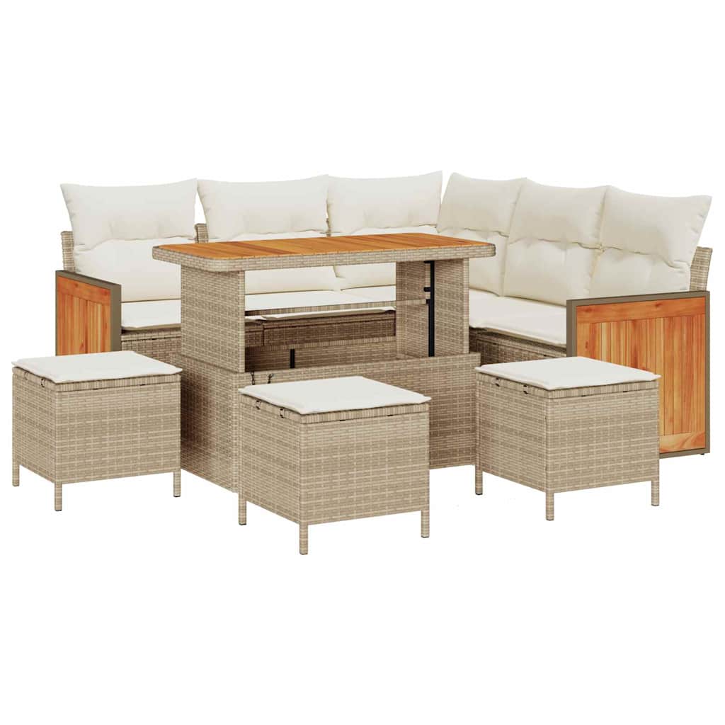 Tuinbankenset met kussen 9 pcs Beige en Crème poly rattan is nu te koop bij PeponiXL, paradijselijk wonen!