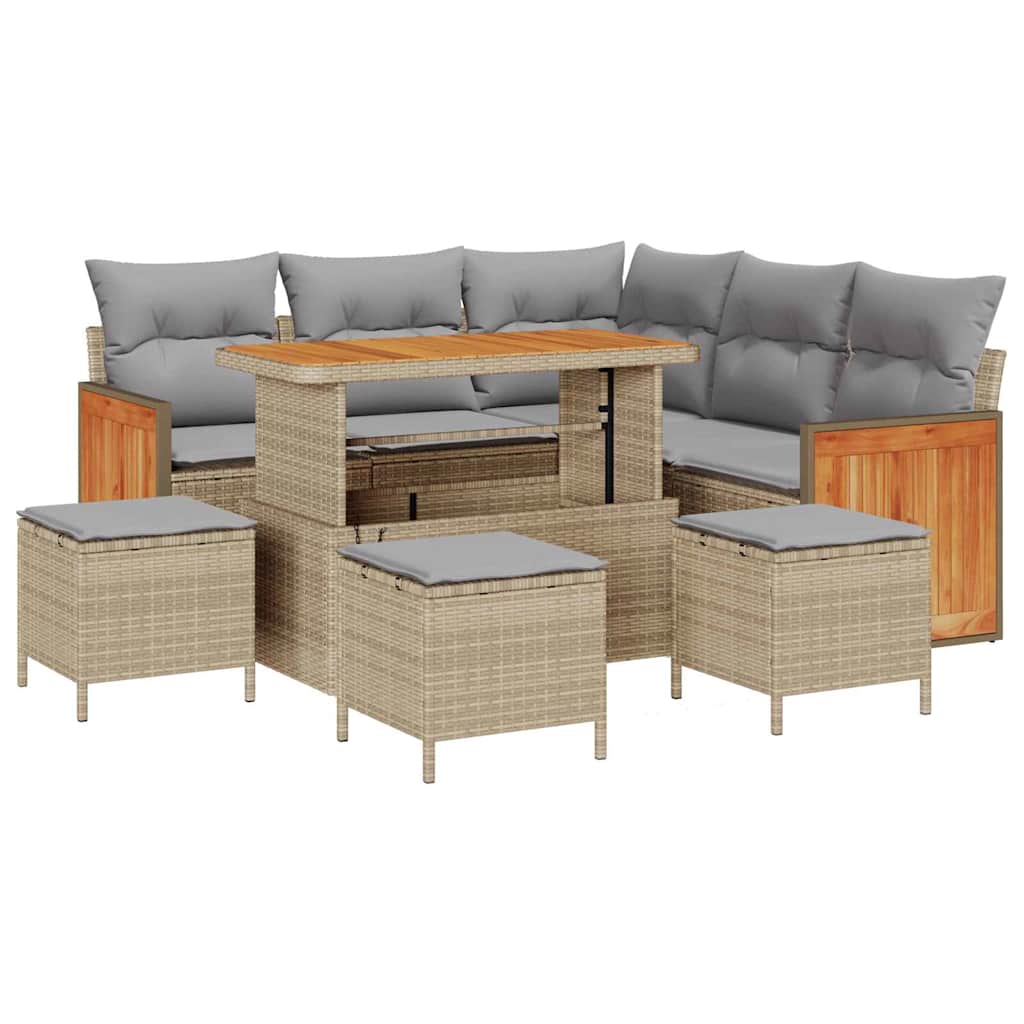 Tuinbankenset met kussen 9 pcs Beige en Licht Grijs poly rattan is nu te koop bij PeponiXL, paradijselijk wonen!