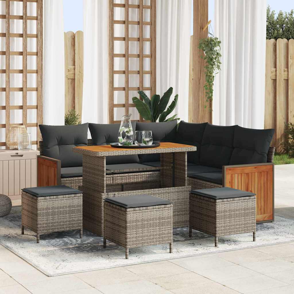 Tuinbankenset met kussen 9 pcs Grijs poly rattan is nu te koop bij PeponiXL, paradijselijk wonen!