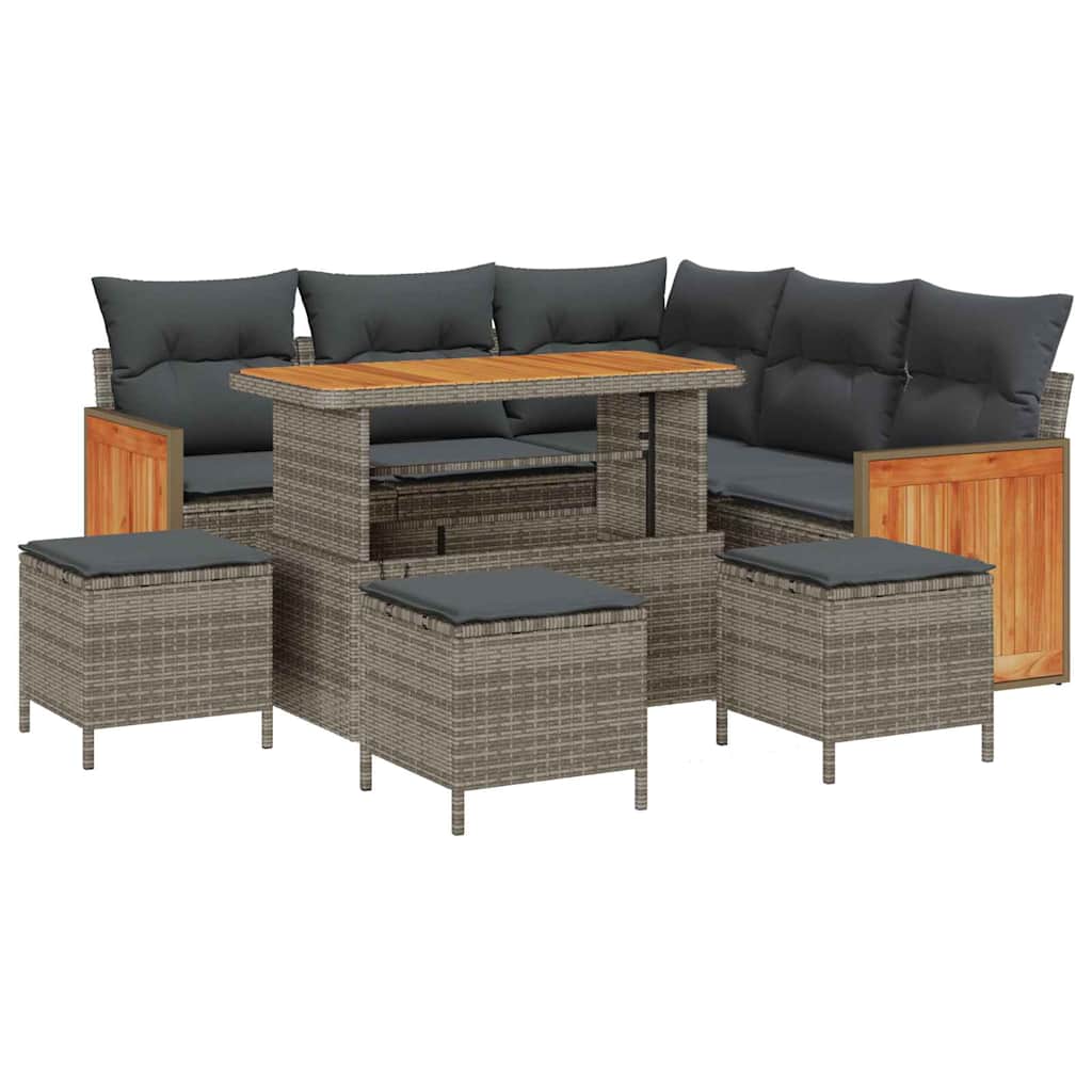 Tuinbankenset met kussen 9 pcs Grijs poly rattan is nu te koop bij PeponiXL, paradijselijk wonen!