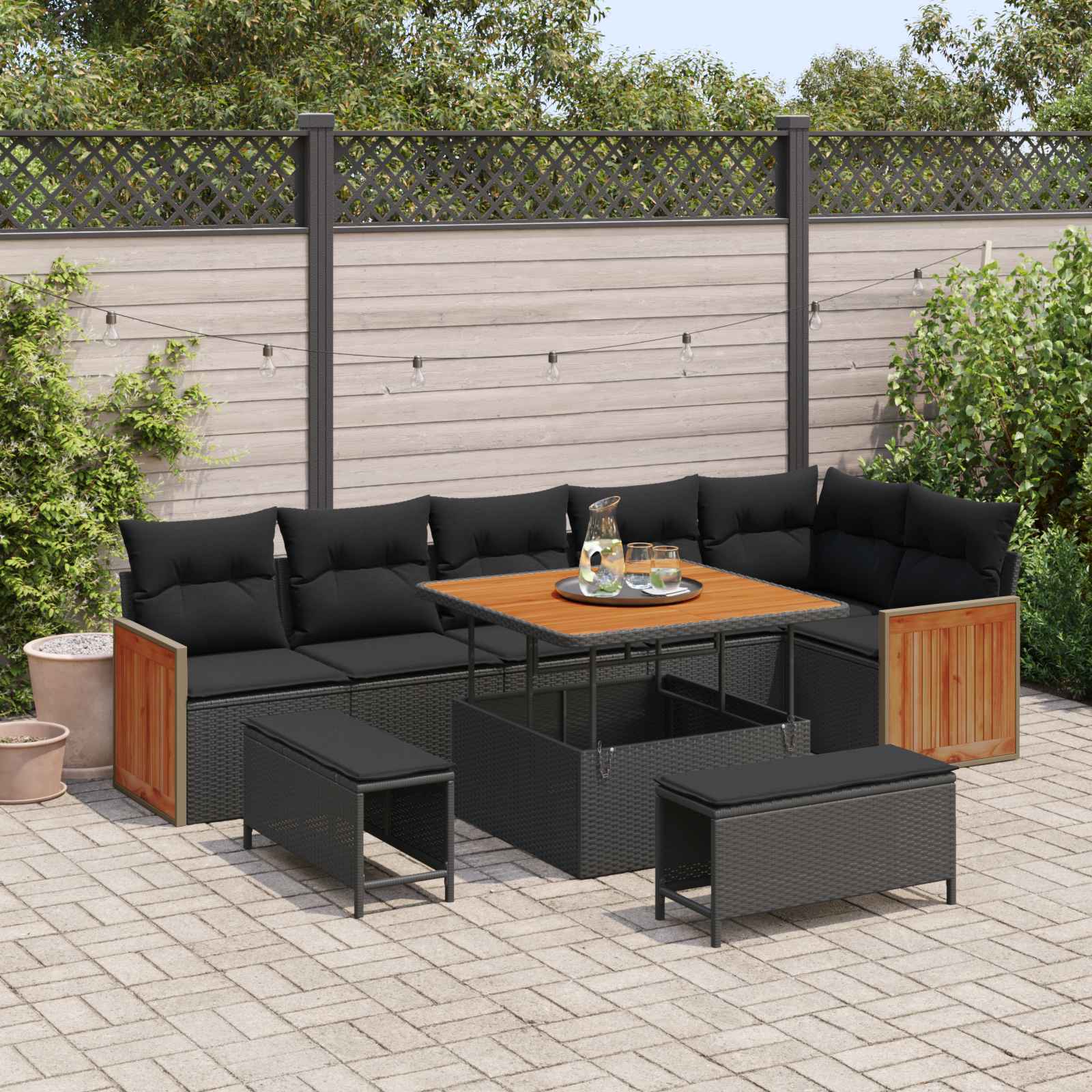 Tuinbankenset met kussen 11 pcs Zwart poly rattan is nu te koop bij PeponiXL, paradijselijk wonen!