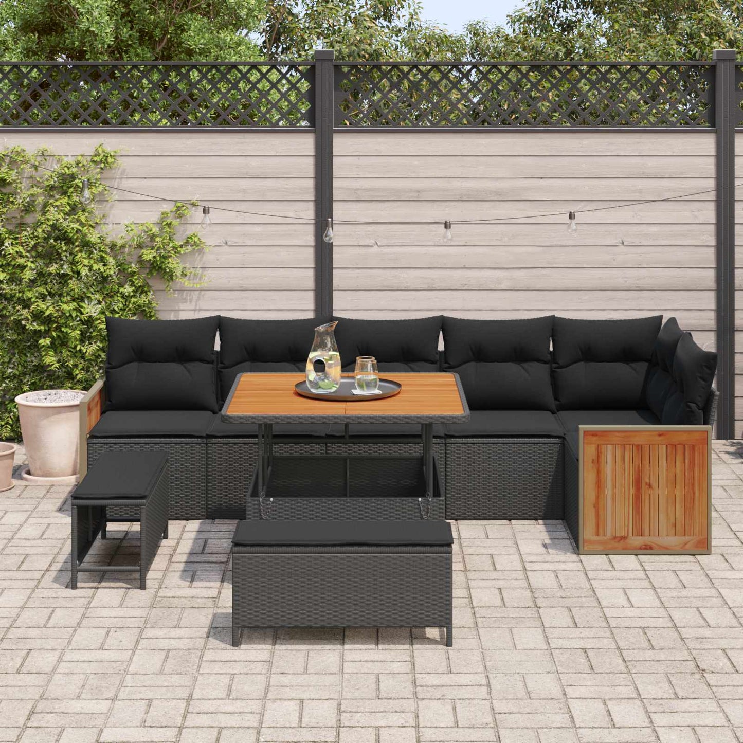 Tuinbankenset met kussen 11 pcs Zwart poly rattan is nu te koop bij PeponiXL, paradijselijk wonen!