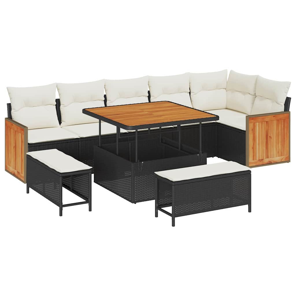 Tuinbankenset met kussen 11 pcs Zwart en Crème poly rattan is nu te koop bij PeponiXL, paradijselijk wonen!