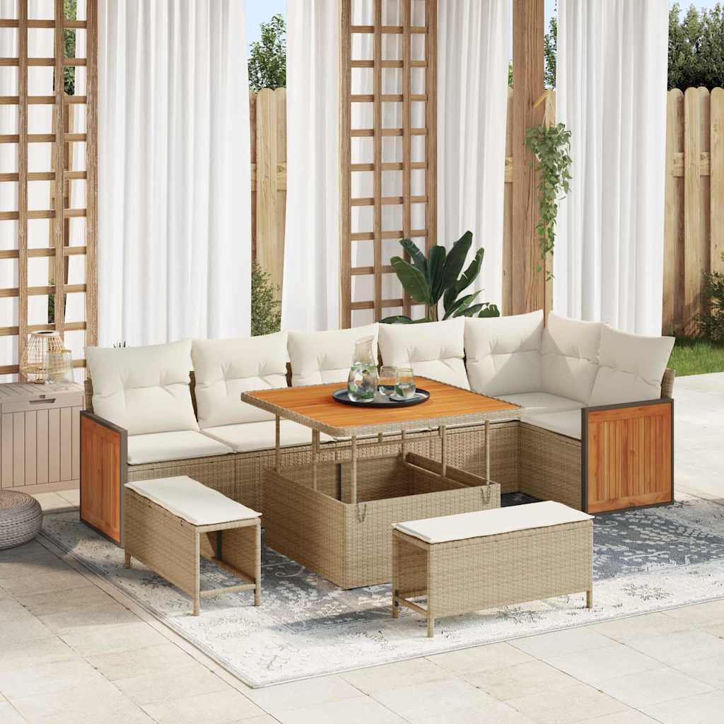 Tuinbankenset met kussen 11 pcs Beige en Crème poly rattan is nu te koop bij PeponiXL, paradijselijk wonen!