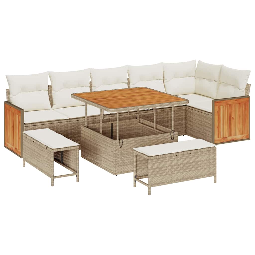 Tuinbankenset met kussen 11 pcs Beige en Crème poly rattan is nu te koop bij PeponiXL, paradijselijk wonen!