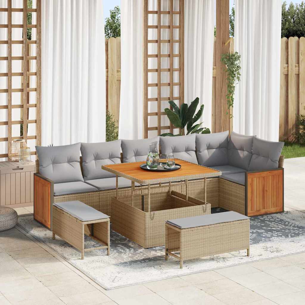 Tuinbankenset 11 pcs Beige en Licht Grijs poly rattan is nu te koop bij PeponiXL, paradijselijk wonen!