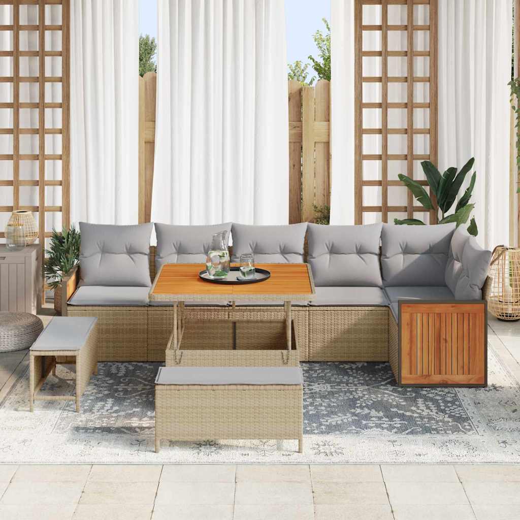 Tuinbankenset 11 pcs Beige en Licht Grijs poly rattan is nu te koop bij PeponiXL, paradijselijk wonen!