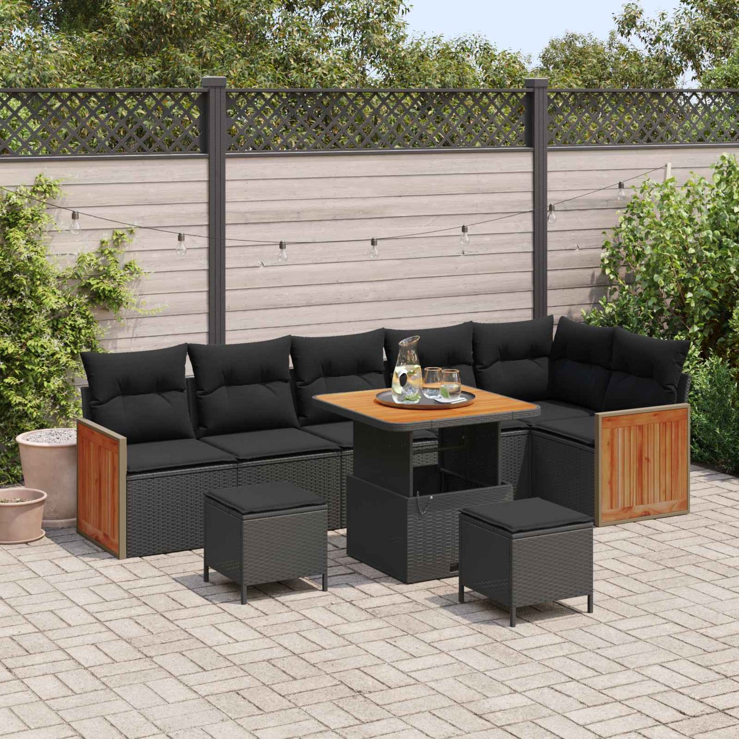 Tuinbankenset met kussen 11 pcs Zwart poly rattan is nu te koop bij PeponiXL, paradijselijk wonen!