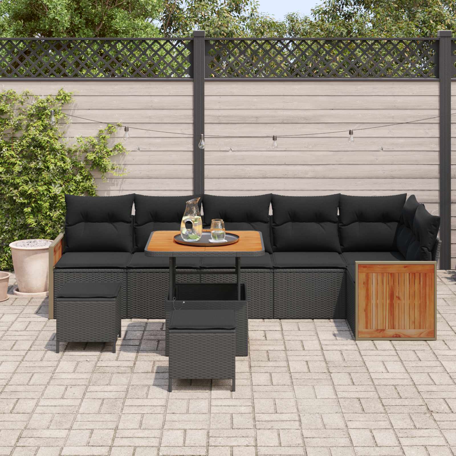 Tuinbankenset met kussen 11 pcs Zwart poly rattan is nu te koop bij PeponiXL, paradijselijk wonen!